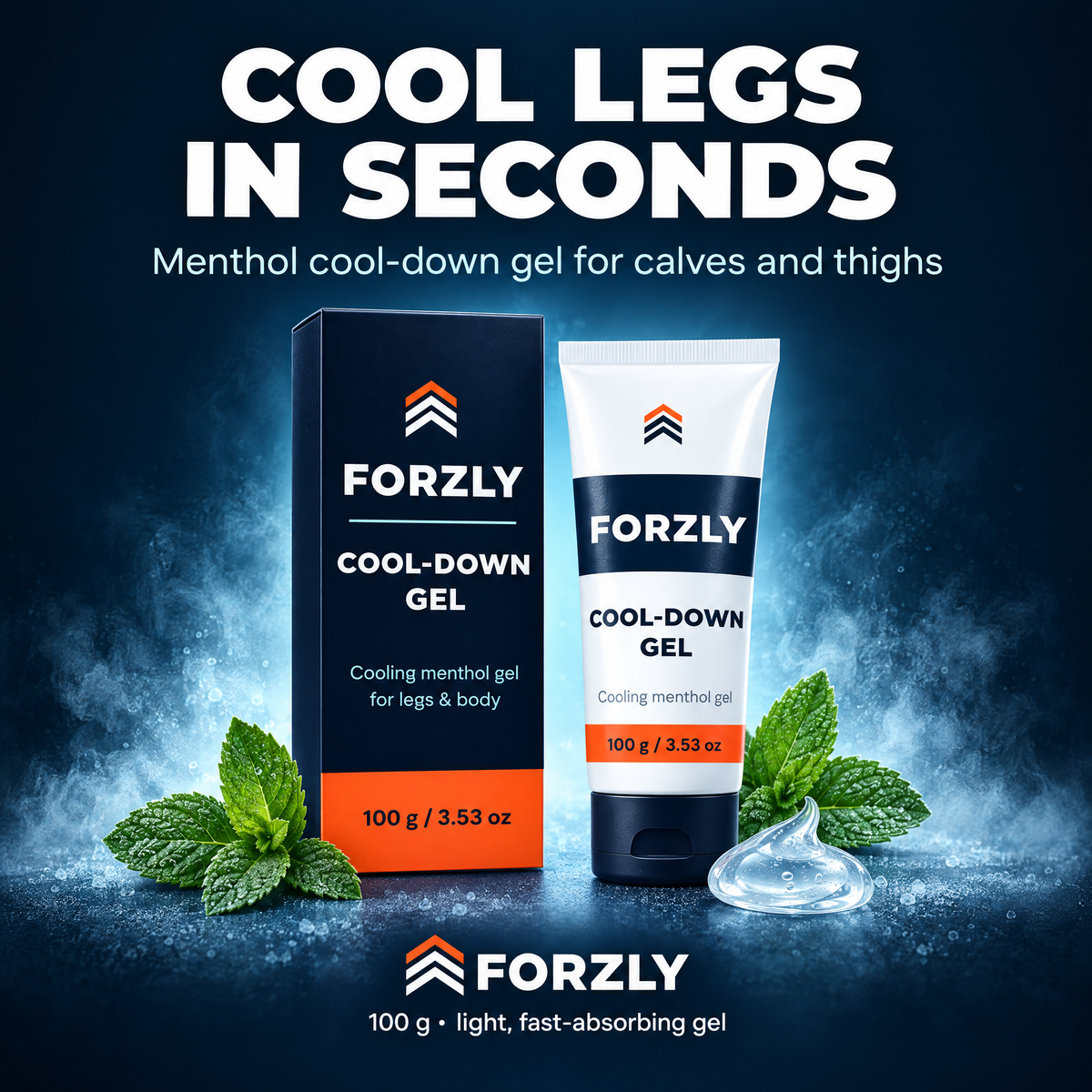 Forzly Cool-Down Gel: cool legs in seconds, 100 g menthol gel