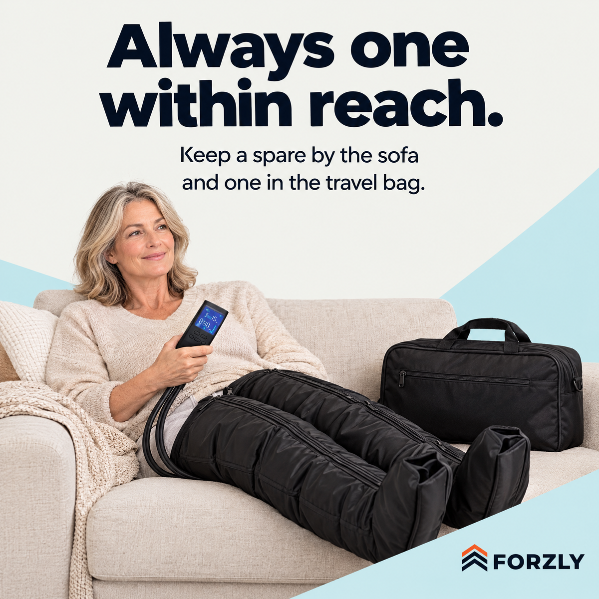Always one within reach: a spare by the sofa and one in the travel bag