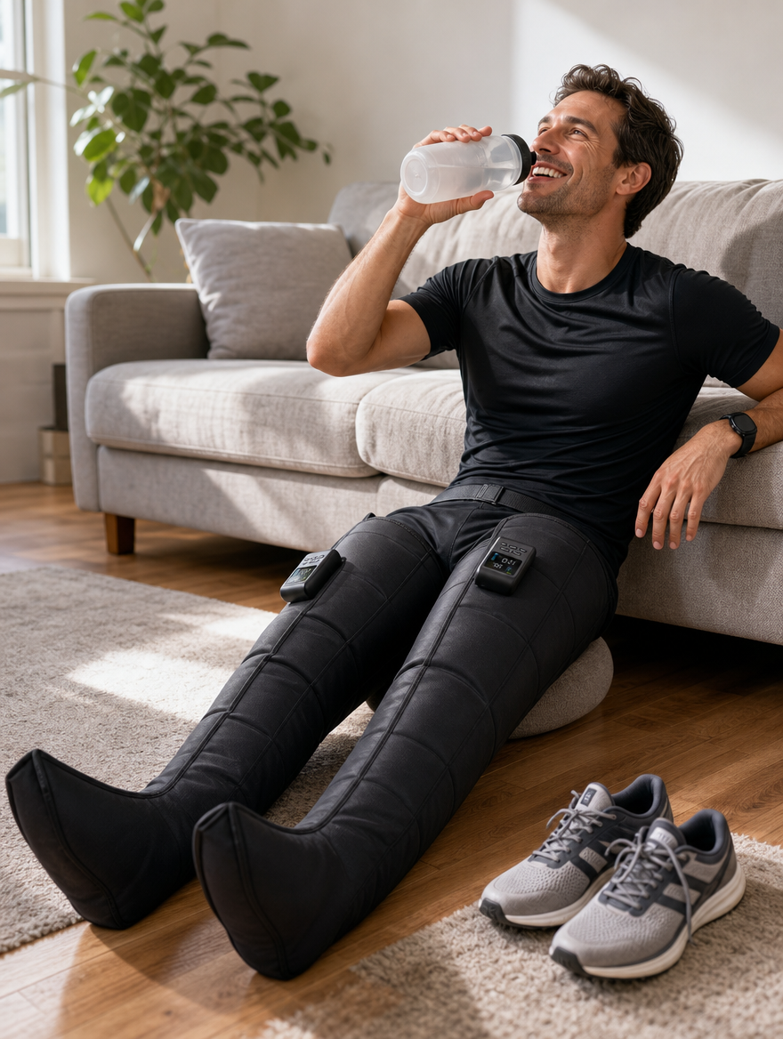 Runner resting on the living room floor in Forzly UpFlow Boots